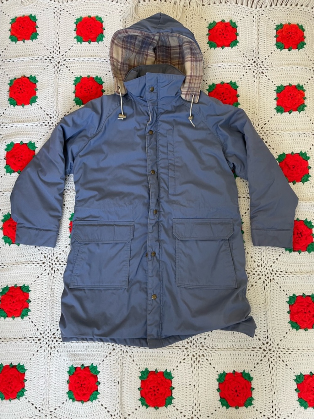 Vintage Woolrich Women’s Plaid Wool Lined Parka Coat Jacket Blue Size Large